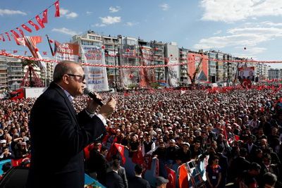 President of Turkey R. Erdogan at a rally in Izmir, April 9, 2017