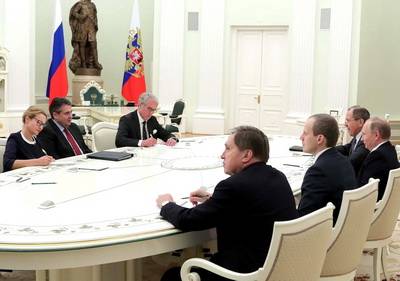 A meeting of Minister for Foreign Affairs of Germany S. Gabriel with V. Putin and S. Lavrov, March 9