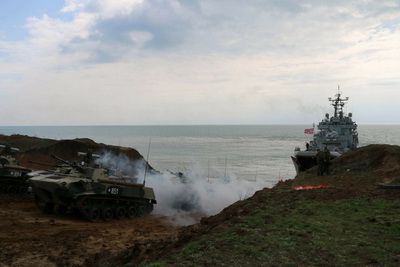 Landing operation from the Russian BDK &ldquo;Caesar Kunikov&rdquo; at the Opuk Range in the occupied Crimea
