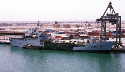 British tank landing ship RFA L 3005 Sir Galahad at Umm Qasr in unloading. 2003