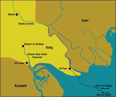 Location of the Iraqi oil terminals and maritime borders of the country