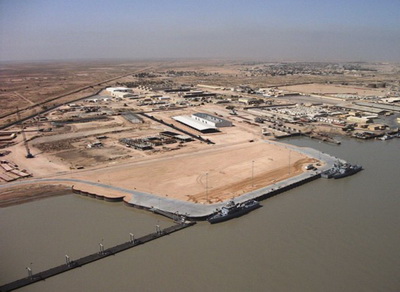 View of the modernized Umm Qasr Naval Base: new dam and a new floating pier can be seen