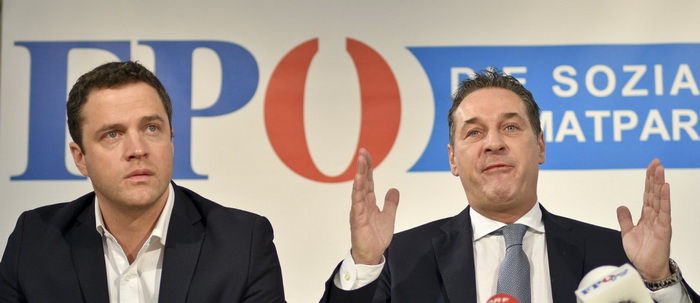 Лідери Австрійської партії свободи (FPÖ) Йоганн Ґуденус і Гайнц-Крістіан Штрахе Лідери Австрійської партії свободи (FPÖ) Йоганн Ґуденус і Гайнц-Крістіан Штрахе