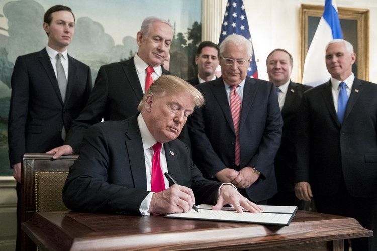 On March 25, 2019, US President D. Trump signed the Proclamation on Recognizing the Golan Heights as Part of the State of Israel On March 25, 2019, US President D. Trump signed the Proclamation on Recognizing the Golan Heights as Part of the State of Israel